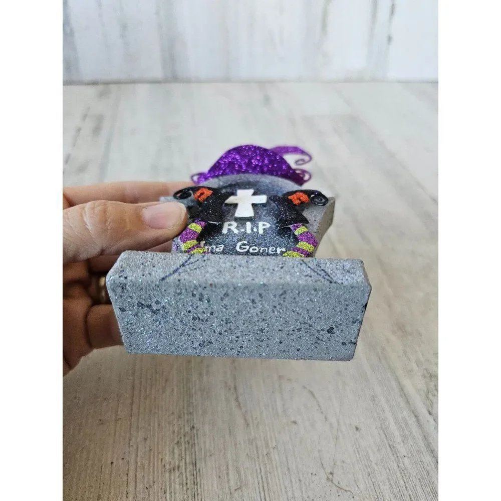 Pier 1 glitter witch tombstone ornament‎ Halloween decor rare vintage rip